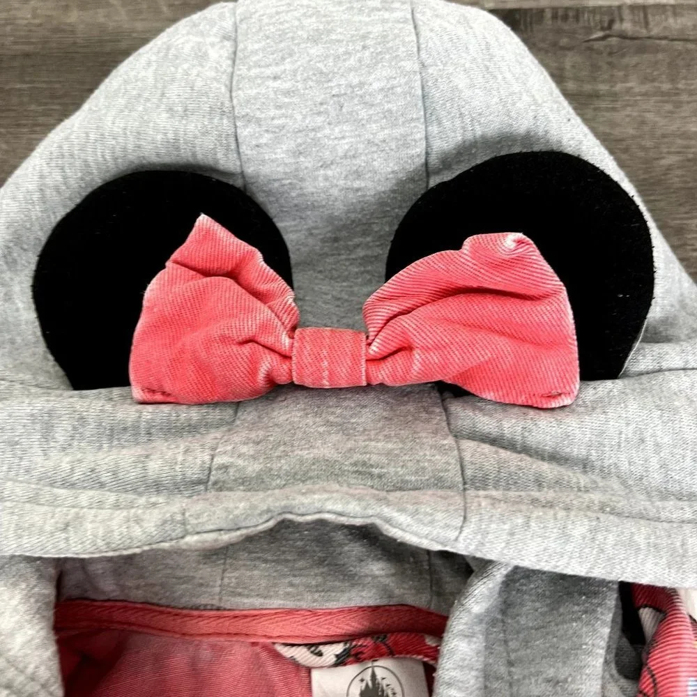 🔹sold🔹Disney Youth 9 10 Minnie Mouse Rainbows Denim Jean Jacket Hooded Ears - Picture 3 of 9